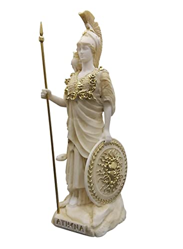 Figura de escultura Athena Minerva Diosa romana griega Escudo Medusa