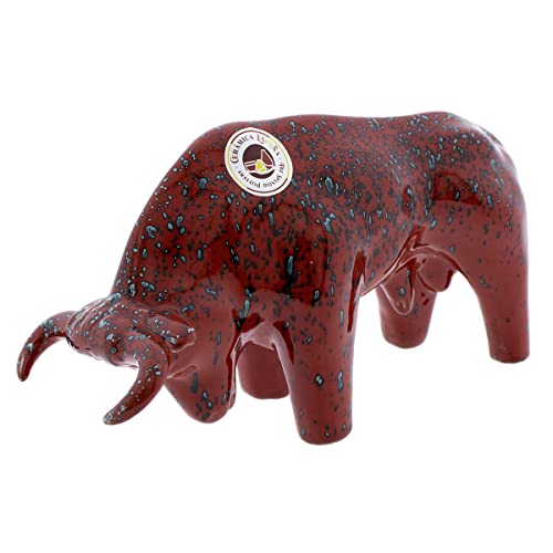 CERÁMICA ESPAÑA | Toro Bravo | El Toro | Escultura Toro | Toro cerámica | Toro español | Toro Rojo - Modelo D02 | 27x8x15.5 cm
